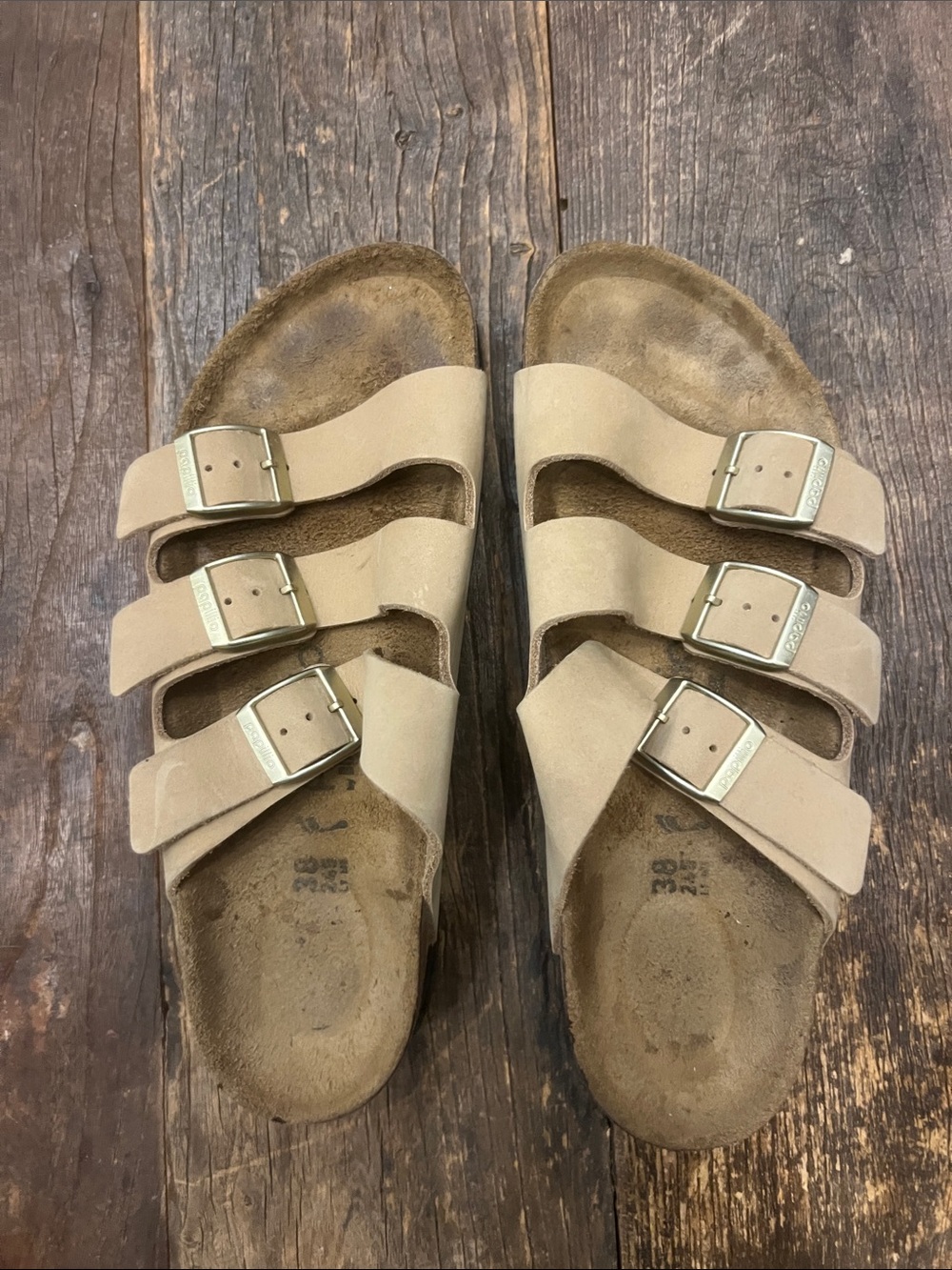 Birkenstock Papillon Platform   Beige Triple-Strap Women’s Classic Buckle Slide